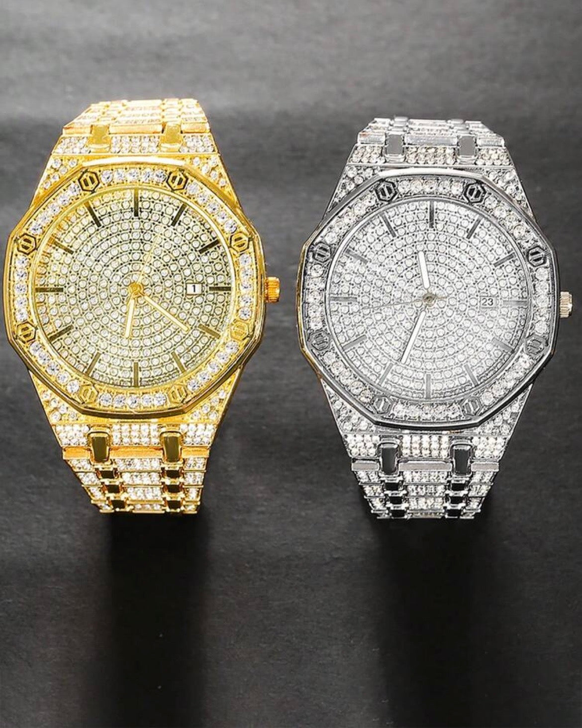 Set de Reloj Esfera Octogonal y Pulsera de Eslabones con Pavé de Circonitas – Brillo Inigualable