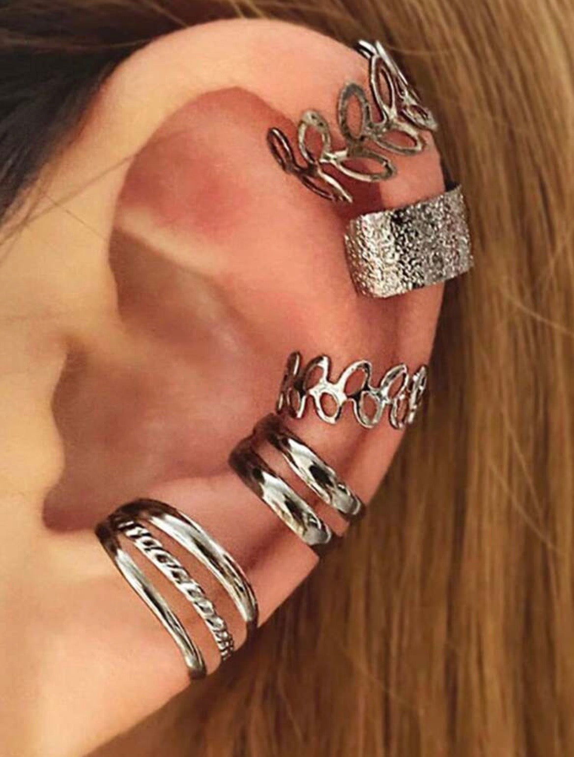 5 piezas/aritos,personalizados sin perforaciones,pendientes con forma de hoja hueca en forma de C,pendientes elegantes y sexys