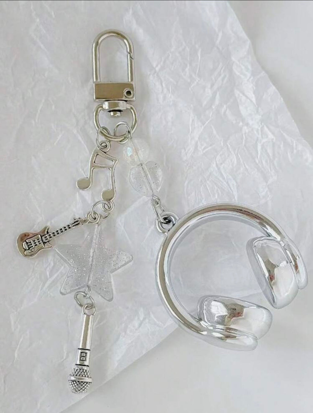 Llavero Con auriculares de música con colgante de guitarra y micrófono