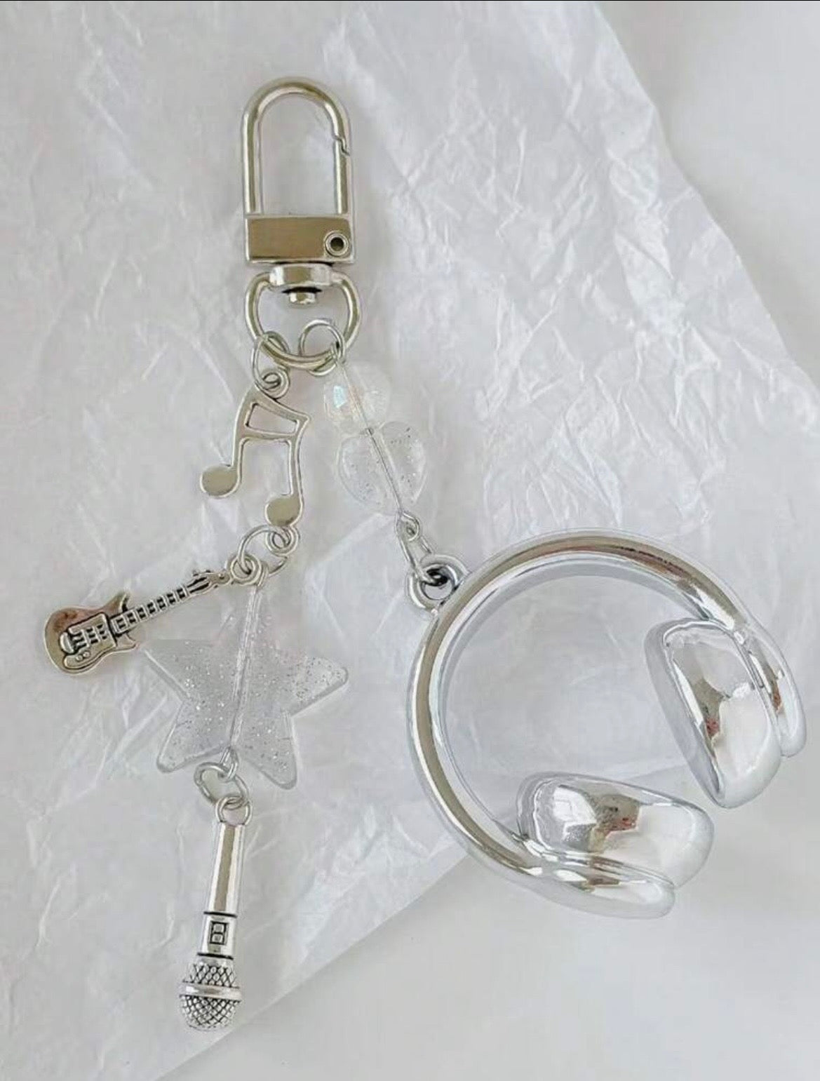 Llavero Con auriculares de música con colgante de guitarra y micrófono