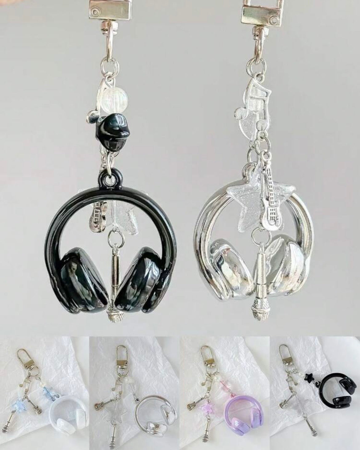 Llavero Con auriculares de música con colgante de guitarra y micrófono