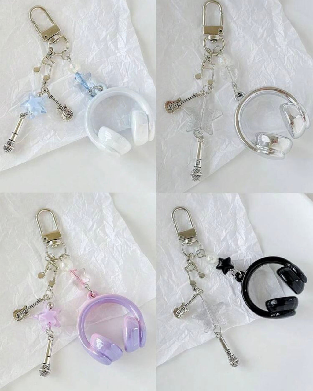 Llavero Con auriculares de música con colgante de guitarra y micrófono