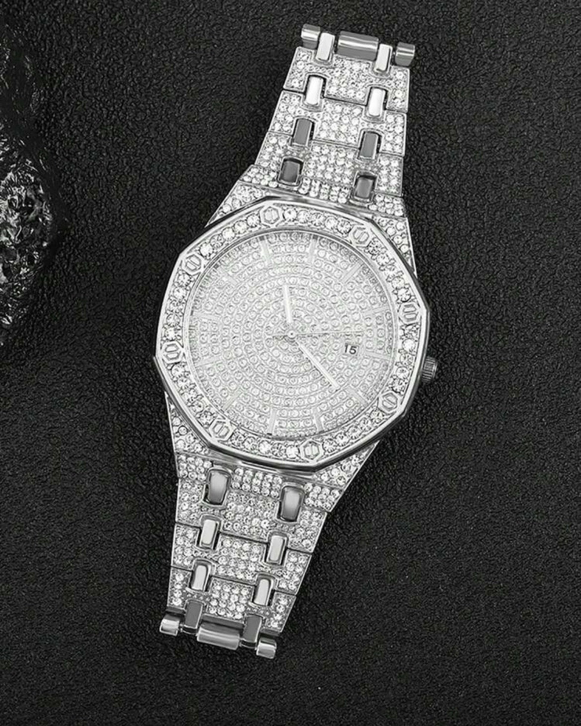 Set de Reloj Esfera Octogonal y Pulsera de Eslabones con Pavé de Circonitas – Brillo Inigualable