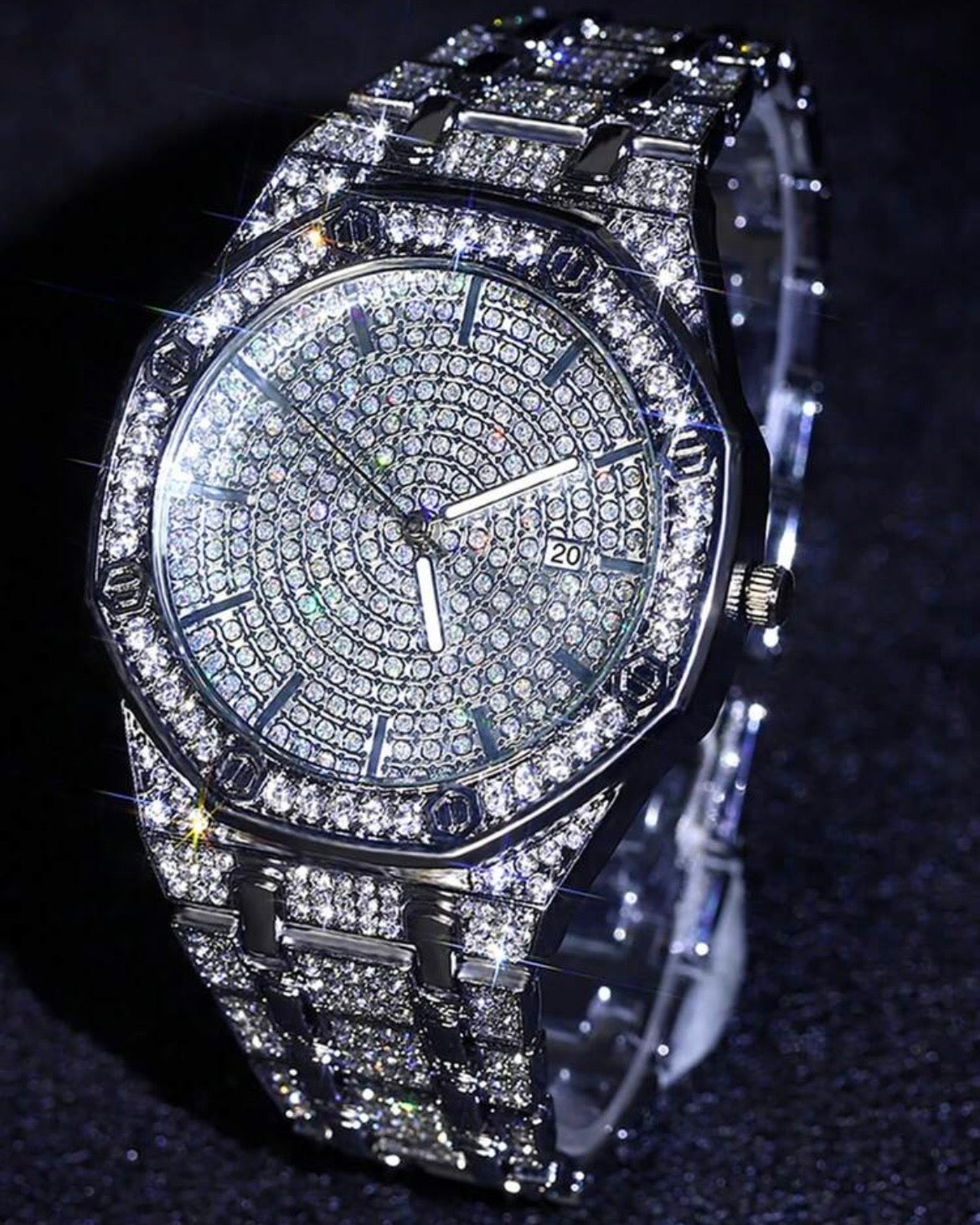 Set de Reloj Esfera Octogonal y Pulsera de Eslabones con Pavé de Circonitas – Brillo Inigualable