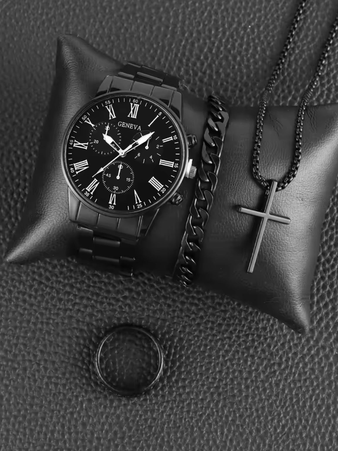 Reloj Geneva Cronógrafo de Lujo en Negro Intenso – Elegancia y Precisión en Acero Inoxidable