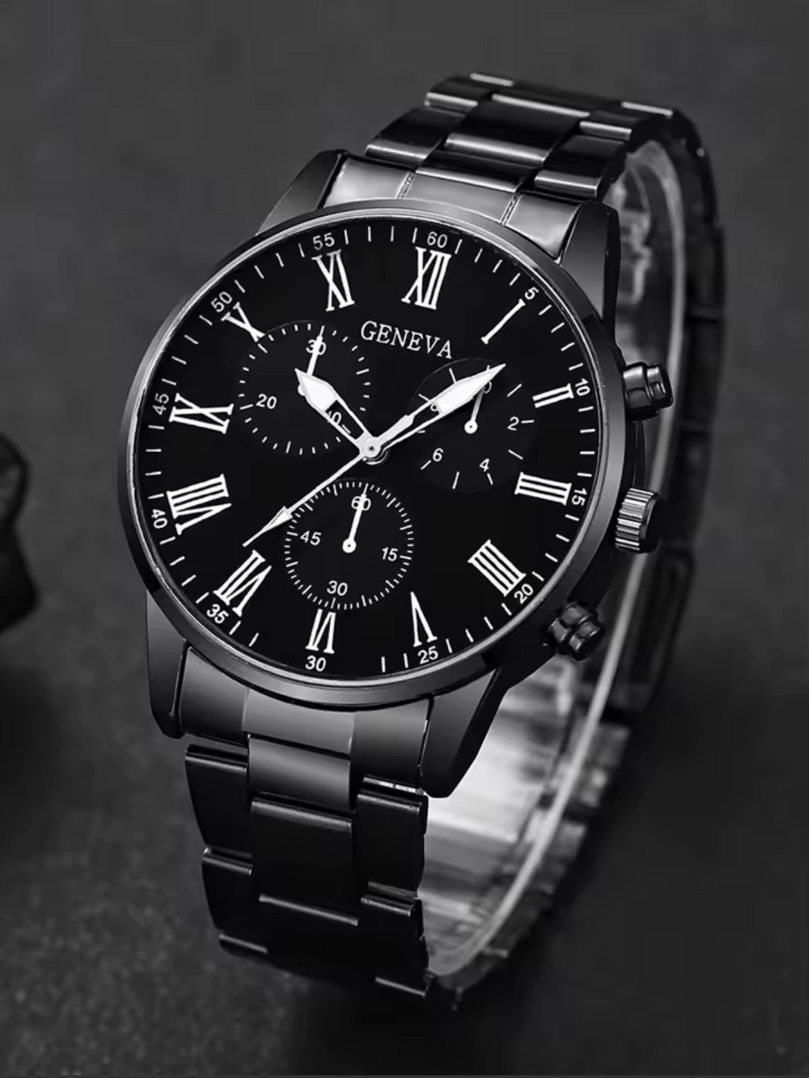Reloj Geneva Cronógrafo de Lujo en Negro Intenso – Elegancia y Precisión en Acero Inoxidable