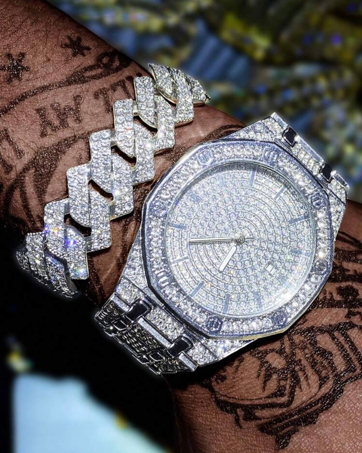 Set de Reloj Esfera Octogonal y Pulsera de Eslabones con Pavé de Circonitas – Brillo Inigualable